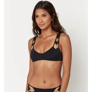 NEW NWT $120 Mira Zadeh Jamie Top Mesh Bolt Swimsuit Bikini Beach Surf Black M